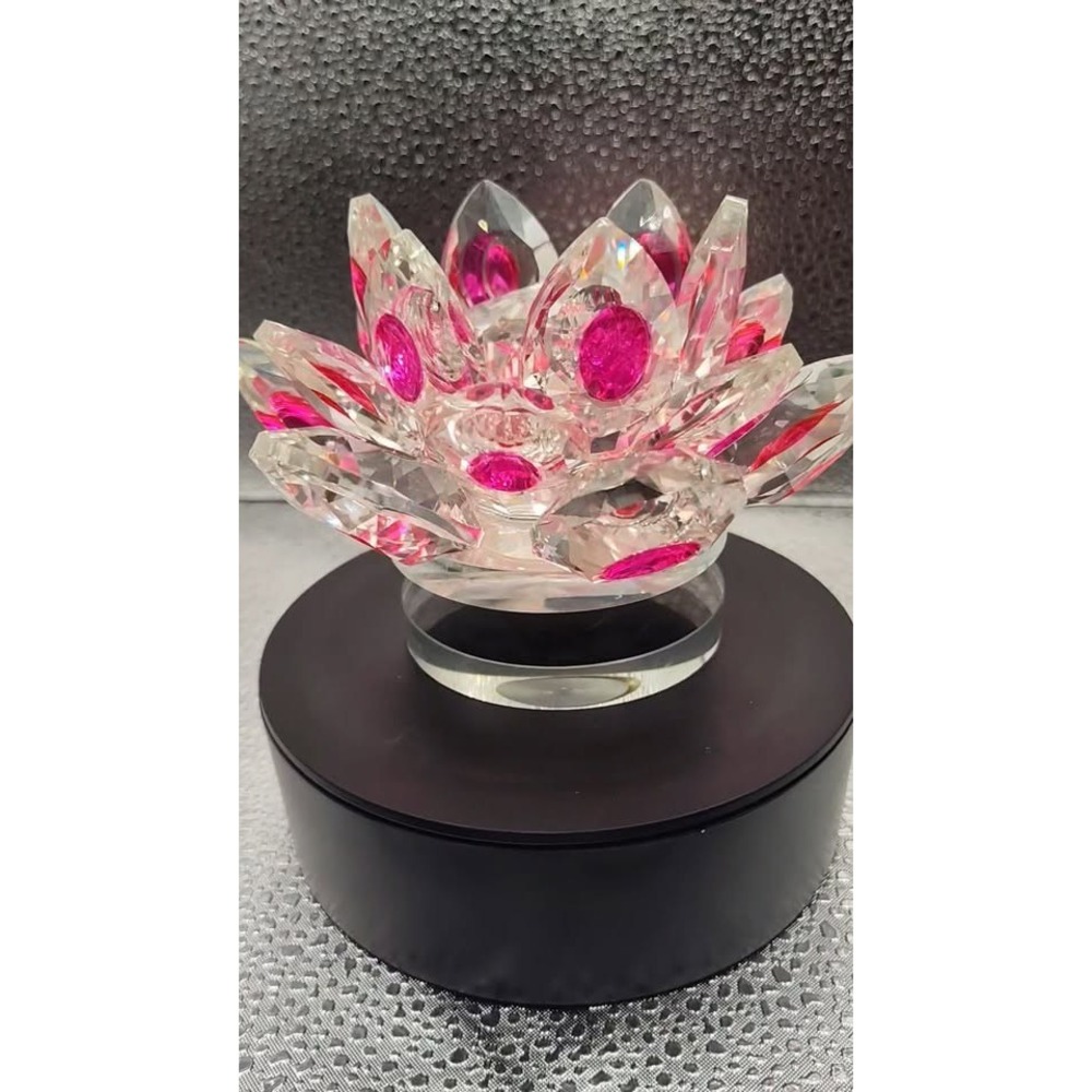 6'' Crystal Lotus Spinning Pink & Crystal Flowers